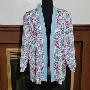 Vintage Nancy II Baby Blue White Pink Purple Floral Cardigan Jacket Size 22